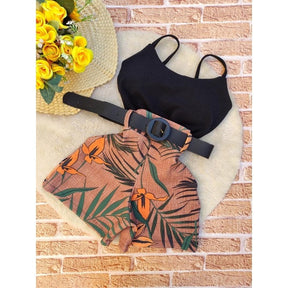 Conjunto Lorrayne Regata com Bojo + Short Com Cinto Verão 2023