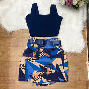 Conjunto Angel Cropped + Short Saia com Cinto