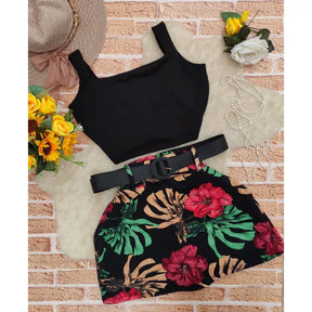 Conjunto Angel Cropped + Short Saia com Cinto