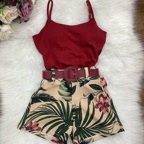 Conjunto Lorrayne Regata com Bojo + Short Com Cinto Verão 2023