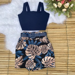 Conjunto Angel Cropped + Short Saia com Cinto