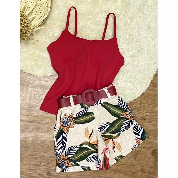 Conjunto Lorrayne Regata com Bojo + Short Com Cinto Verão 2023